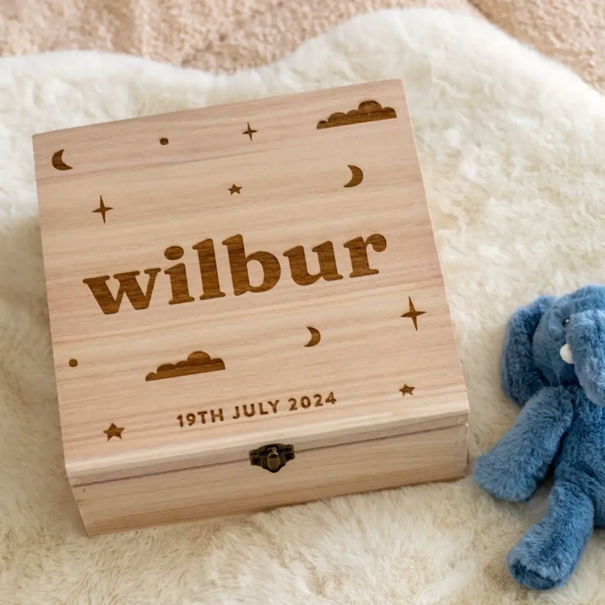A personalised Mabel & Fox wooden keepsake box