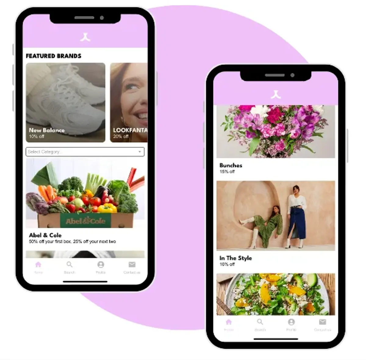 The Cubbi app's featured brands screens