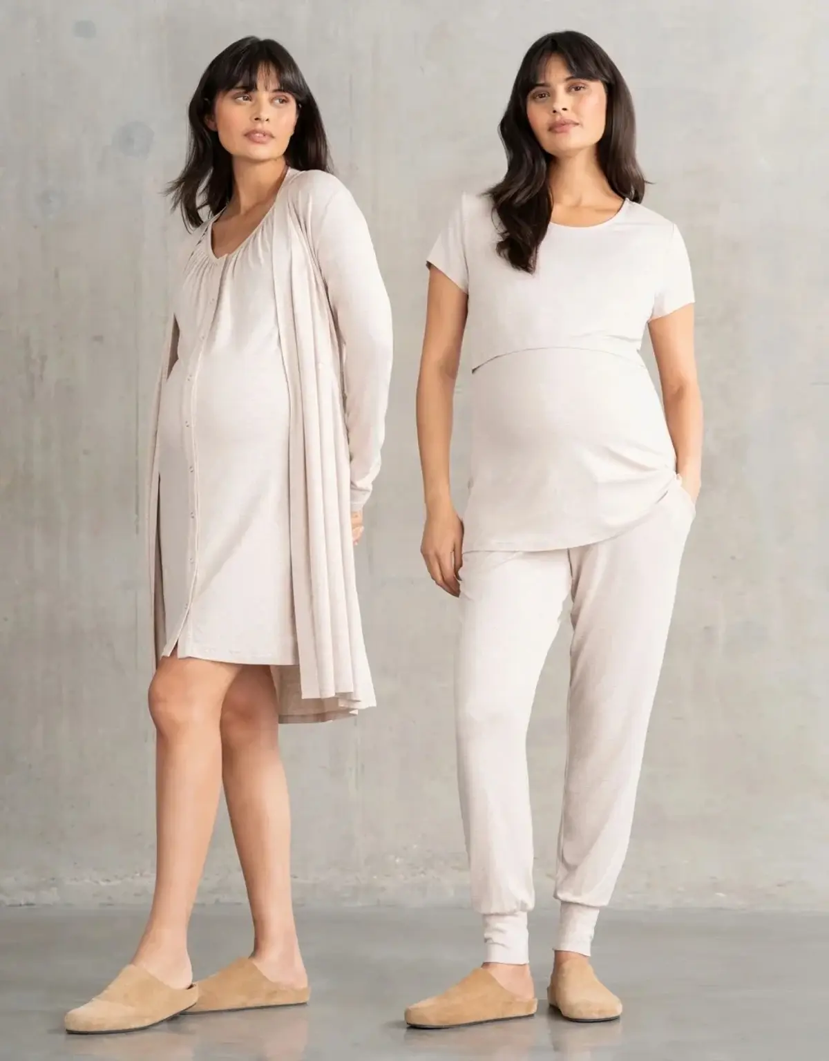 Two pregnant women in Seraphine loungewear