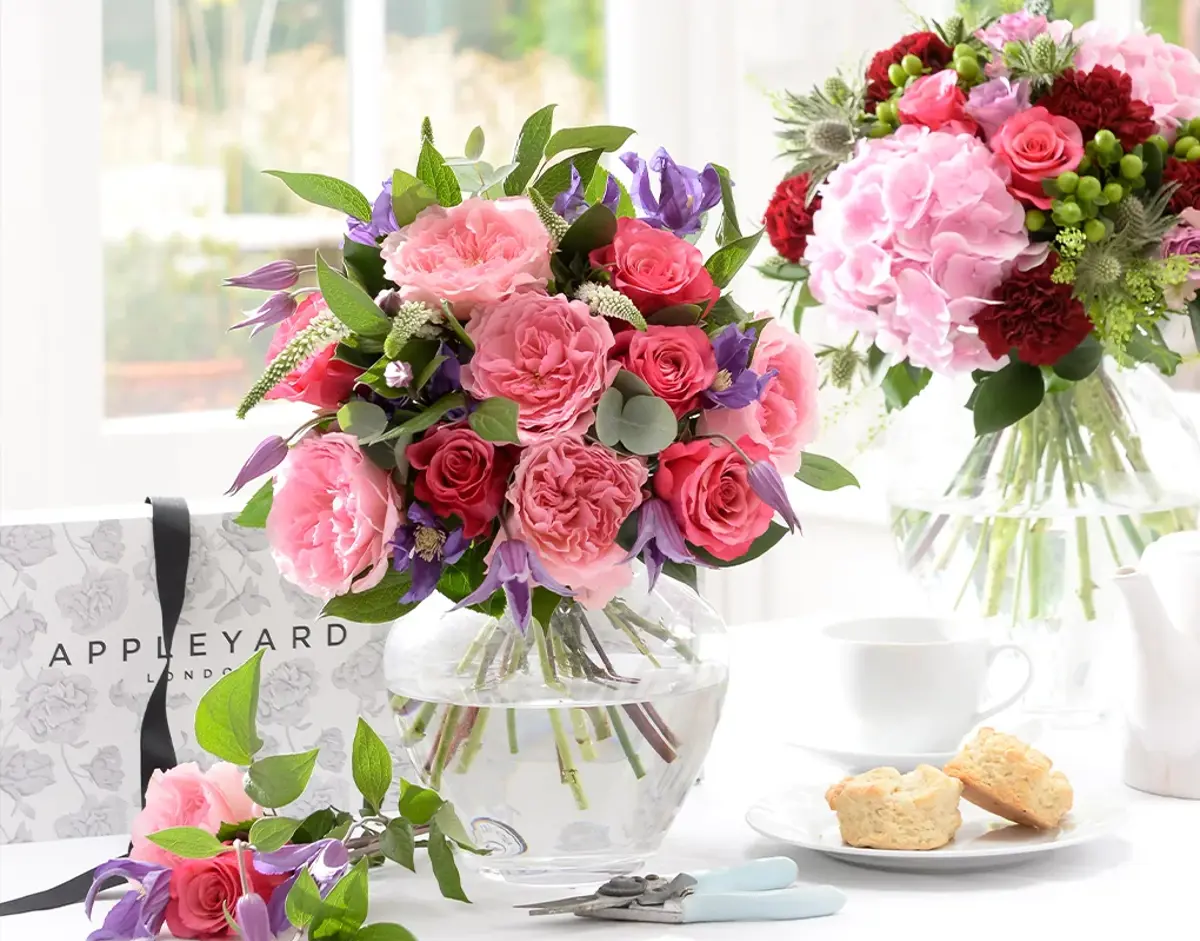 An Appleyard bouquet beside afternoon tea