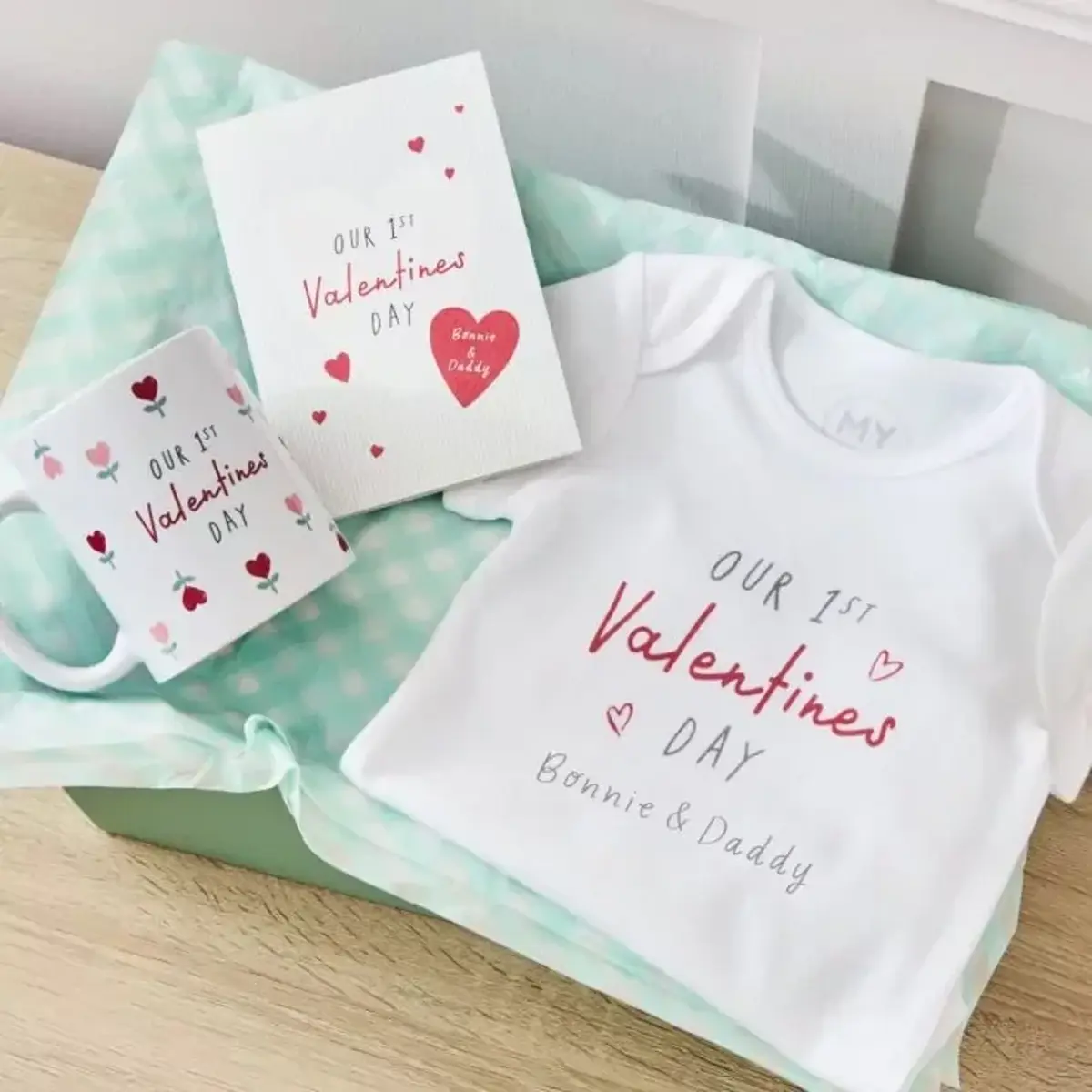 A personalised My 1st Years first Valentine's babygrow set